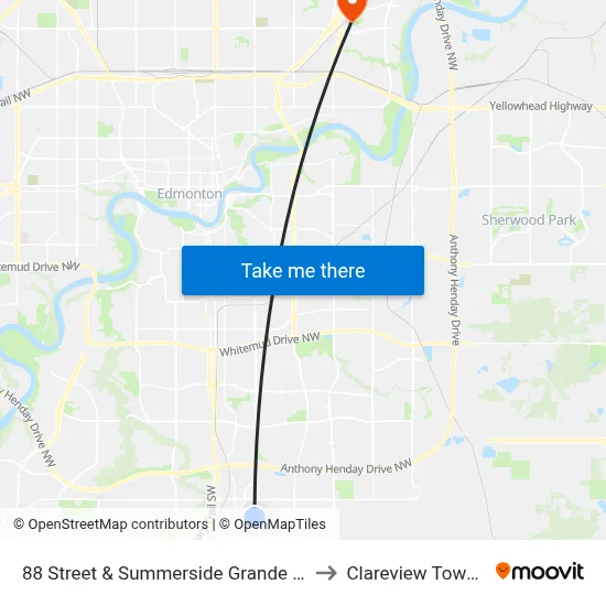 88 Street & Summerside Grande Boulevard SW to Clareview Town Centre map