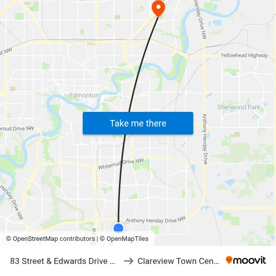 83 Street & Edwards Drive SW to Clareview Town Centre map