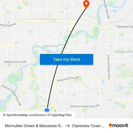 Mcmullen Green & Macewan Road SW to Clareview Town Centre map