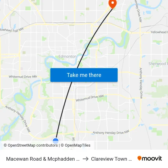 Macewan Road & Mcphadden Way SW to Clareview Town Centre map