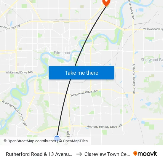 Rutherford Road & 13 Avenue SW to Clareview Town Centre map
