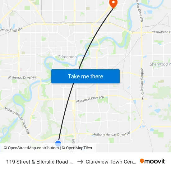 119 Street & Ellerslie Road SW to Clareview Town Centre map