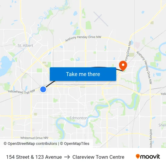 154 Street & 123 Avenue to Clareview Town Centre map