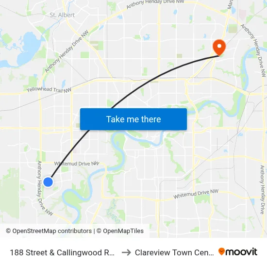 188 Street & Callingwood Road to Clareview Town Centre map