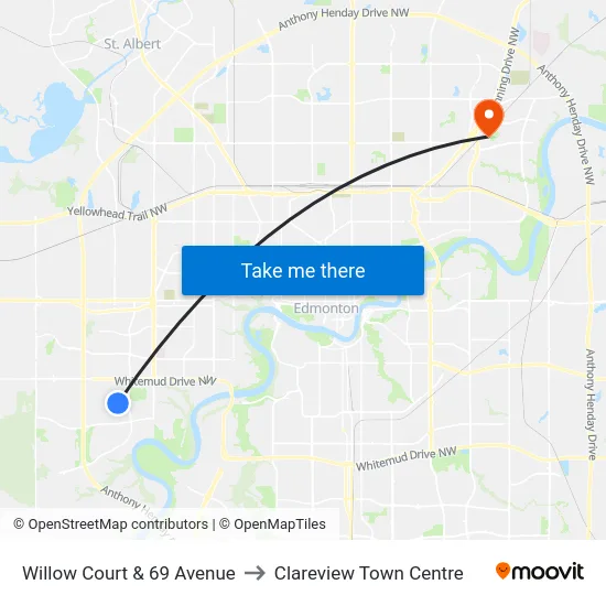 Willow Court & 69 Avenue to Clareview Town Centre map