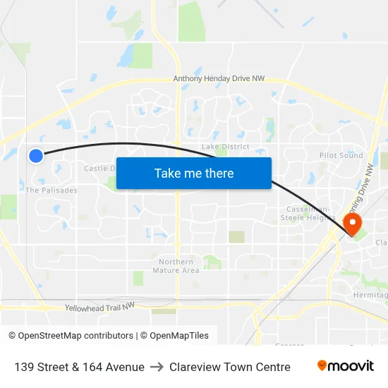 139 Street & 164 Avenue to Clareview Town Centre map