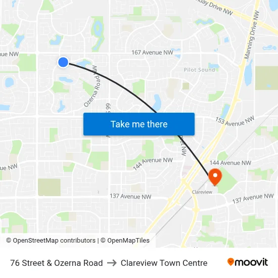 76 Street & Ozerna Road to Clareview Town Centre map