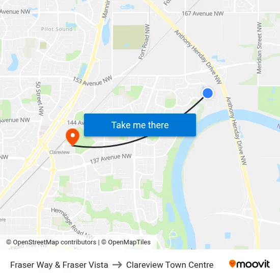 Fraser Way & Fraser Vista to Clareview Town Centre map