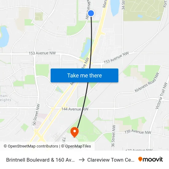 Brintnell Boulevard & 160 Avenue to Clareview Town Centre map