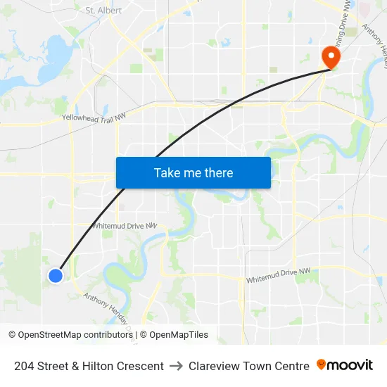 204 Street & Hilton Crescent to Clareview Town Centre map