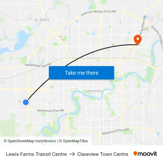 Lewis Farms Transit Centre to Clareview Town Centre map