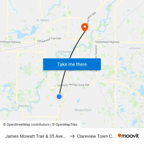James Mowatt Trail & 35 Avenue SW to Clareview Town Centre map