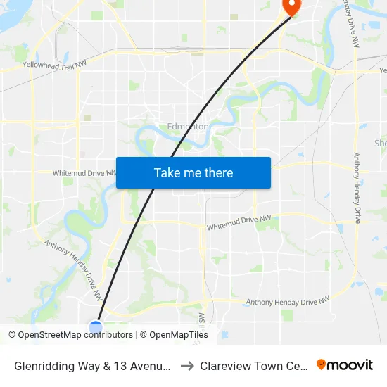 Glenridding Way & 13 Avenue SW to Clareview Town Centre map