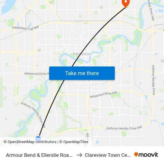 Armour Bend & Ellerslie Road SW to Clareview Town Centre map