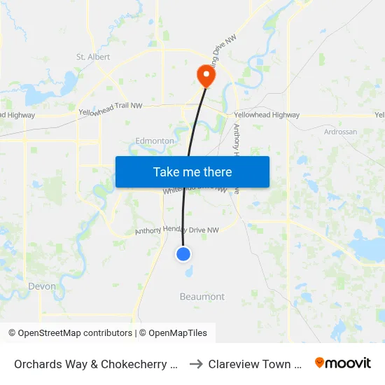 Orchards Way & Chokecherry Lane SW to Clareview Town Centre map