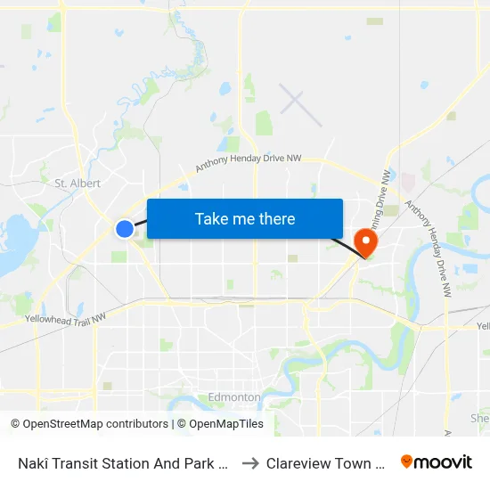 Nakî Transit Station And Park And Ride to Clareview Town Centre map