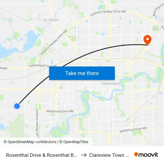 Rosenthal Drive & Rosenthal Boulevard to Clareview Town Centre map