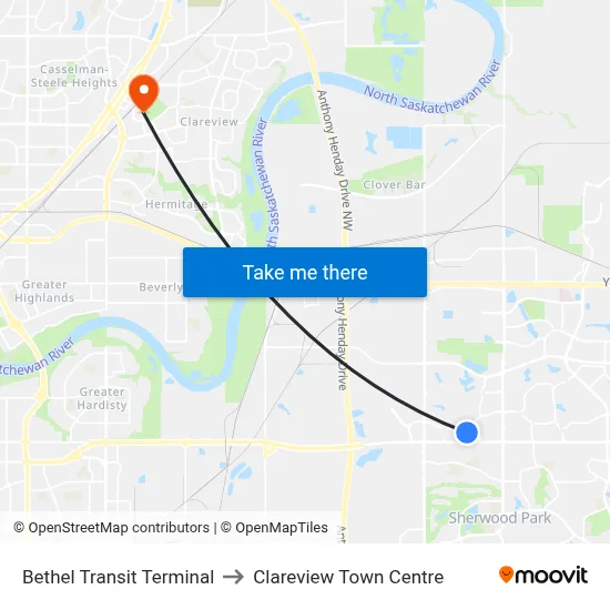 Bethel Transit Terminal to Clareview Town Centre map