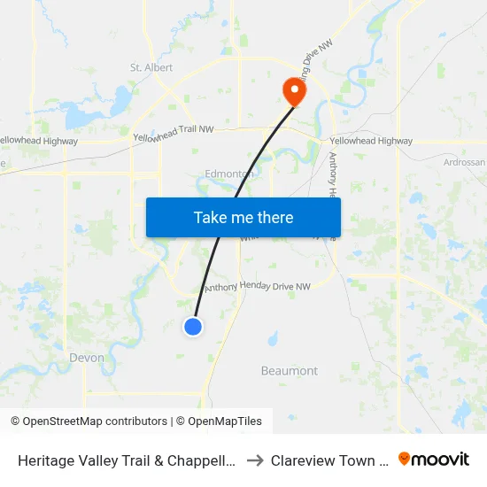 Heritage Valley Trail & Chappelle Road SW to Clareview Town Centre map