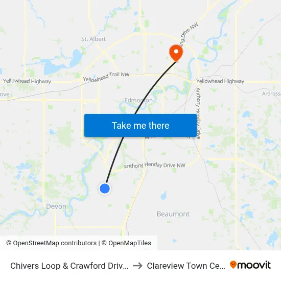 Chivers Loop & Crawford Drive SW to Clareview Town Centre map