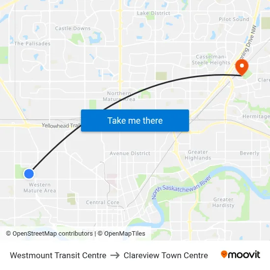 Westmount Transit Centre to Clareview Town Centre map