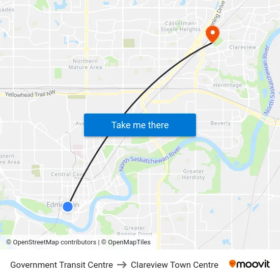 Government Transit Centre to Clareview Town Centre map