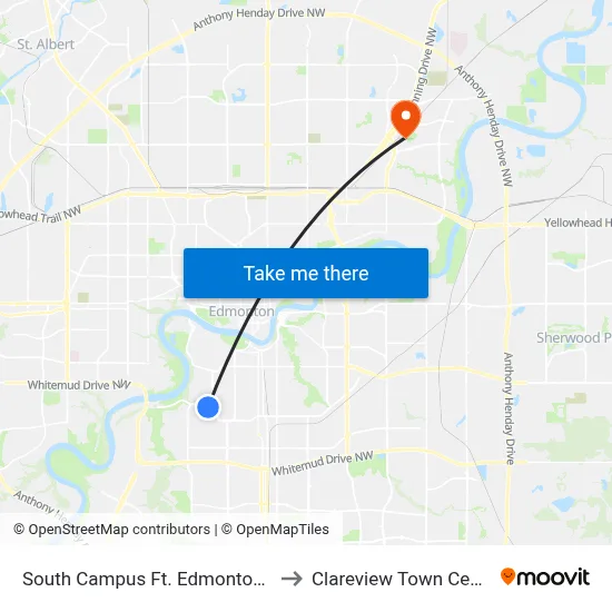 South Campus Ft. Edmonton Tc to Clareview Town Centre map