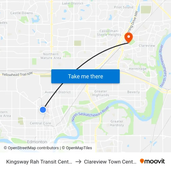 Kingsway Rah Transit Centre to Clareview Town Centre map