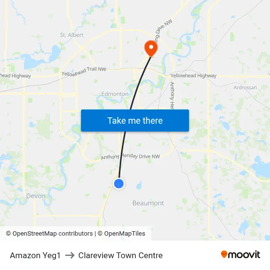 Amazon Yeg1 to Clareview Town Centre map
