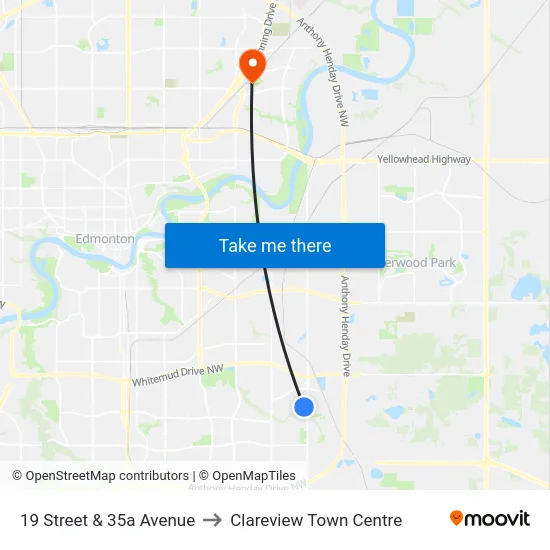 19 Street & 35a Avenue to Clareview Town Centre map