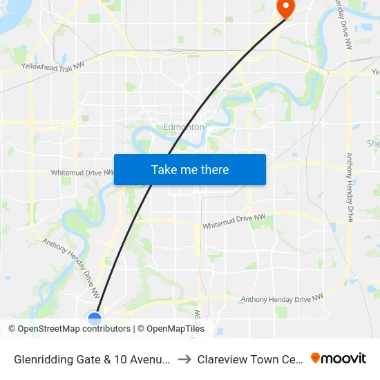 Glenridding Gate & 10 Avenue SW to Clareview Town Centre map