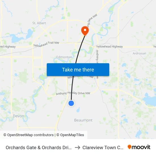 Orchards Gate & Orchards Drive SW to Clareview Town Centre map