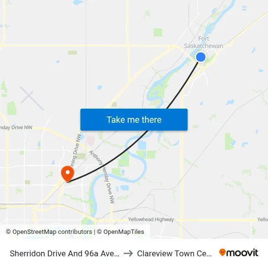 Sherridon Drive And 96a Avenue to Clareview Town Centre map