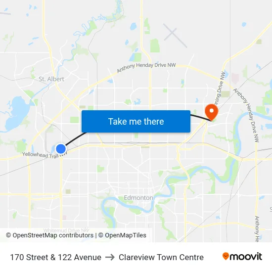 170 Street & 122 Avenue to Clareview Town Centre map