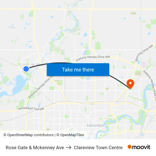 Rose Gate & Mckenney Ave to Clareview Town Centre map