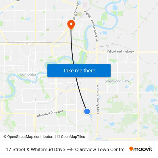 17 Street & Whitemud Drive to Clareview Town Centre map
