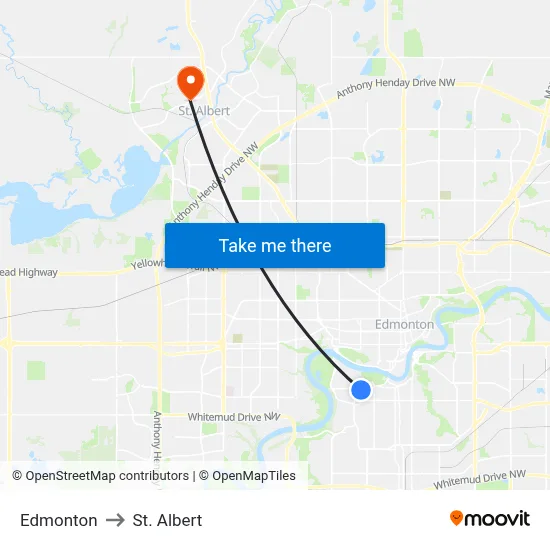 Edmonton to St. Albert map