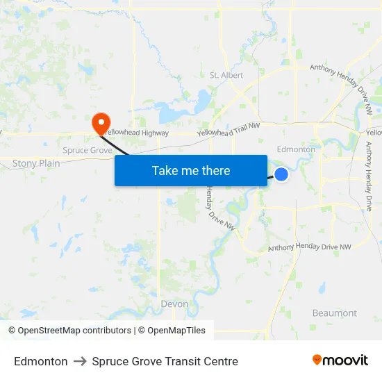 Edmonton to Spruce Grove Transit Centre map