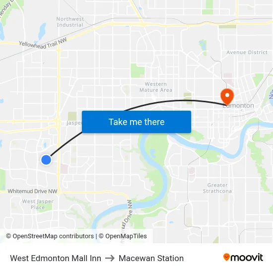 West Edmonton Mall Inn to Macewan Station map