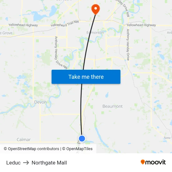 Leduc to Northgate Mall map