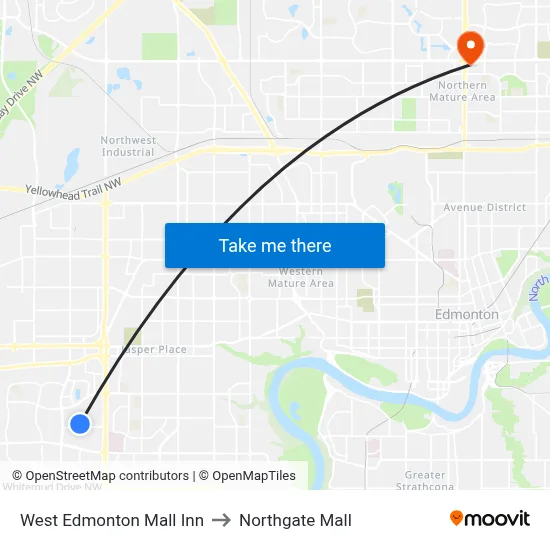West Edmonton Mall Inn to Northgate Mall map