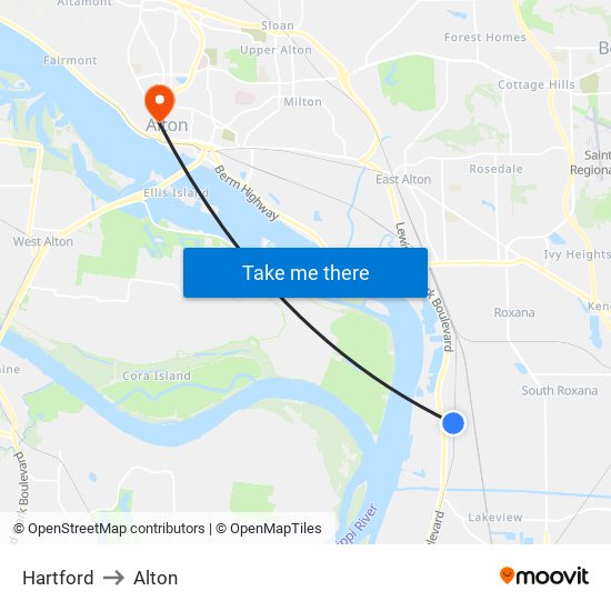 Hartford to Alton map