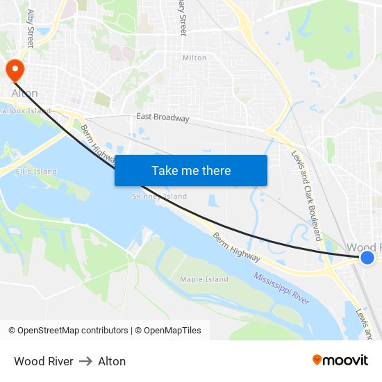 Wood River to Alton map