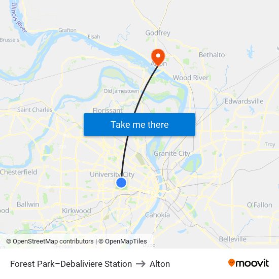 Forest Park–Debaliviere Station to Alton map