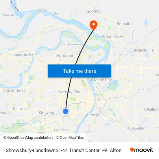 Shrewsbury-Lansdowne I-44 Transit Center to Alton map