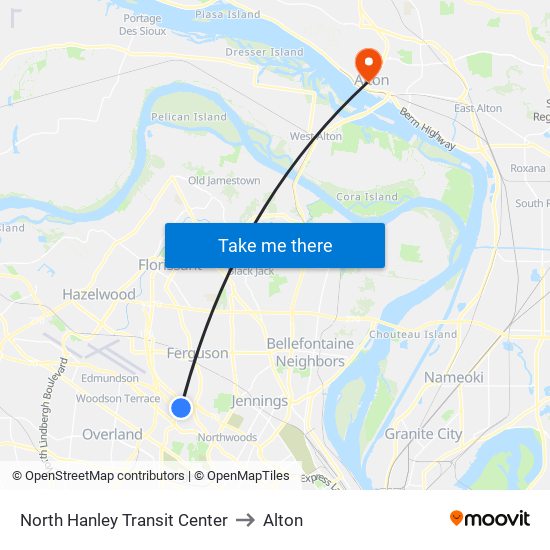 North Hanley Transit Center to Alton map