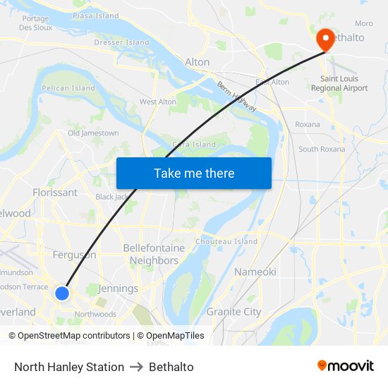 North Hanley Station to Bethalto map