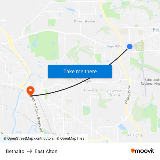 Bethalto to East Alton map