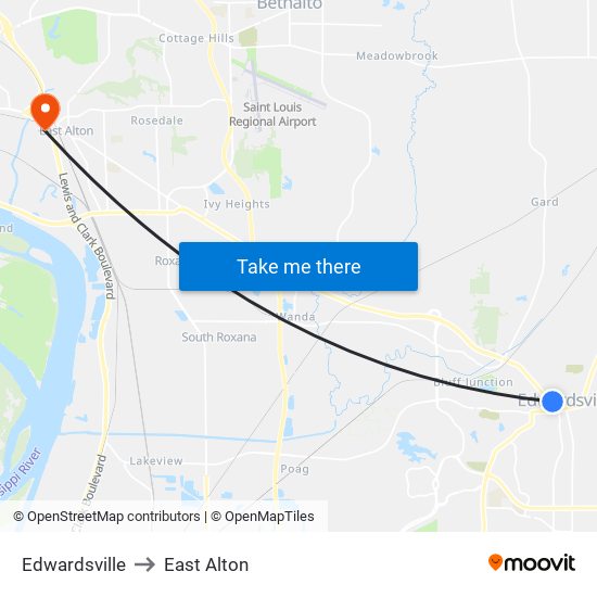 Edwardsville to East Alton map
