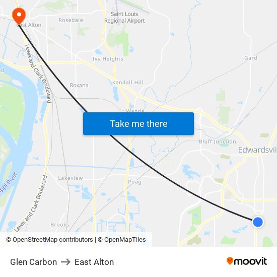 Glen Carbon to East Alton map